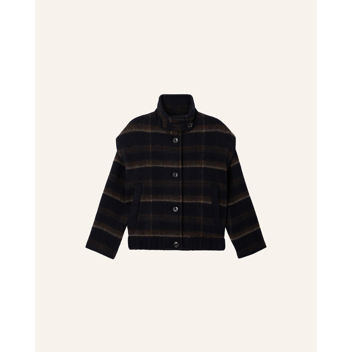 Cappotto corto in misto lana a quadri, PAOLINO navy, SESSUN