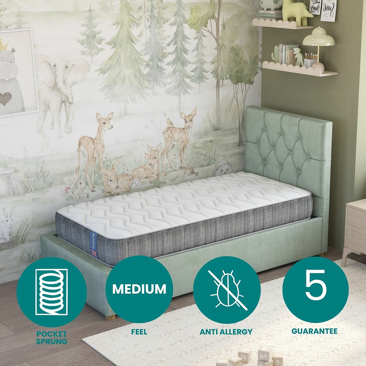 Kids & Teenagers Pocket Sprung Memory Support Mattress white, ASPIRE