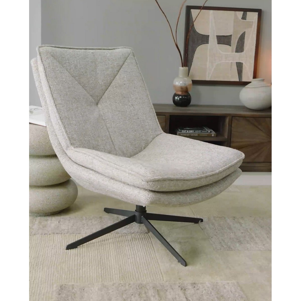 Fauteuil pivotant en tissu mélangé MILARO naturel, WOOOD
