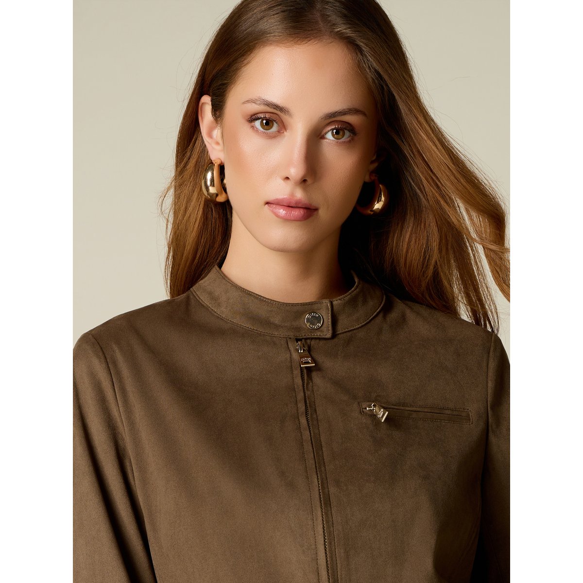 Veste avec zip et col mao verde militare, OLTRE