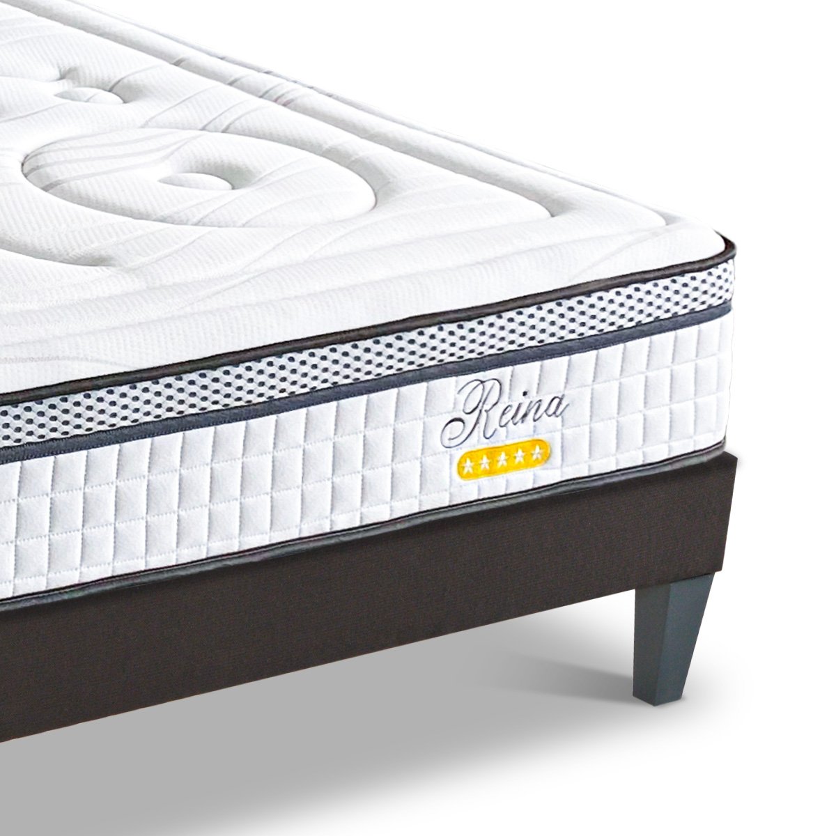 Pack Reina 2.0 140x200 cm Matelas Ressorts + Sommier Bois + Accessoires blanc, BELLECOUR