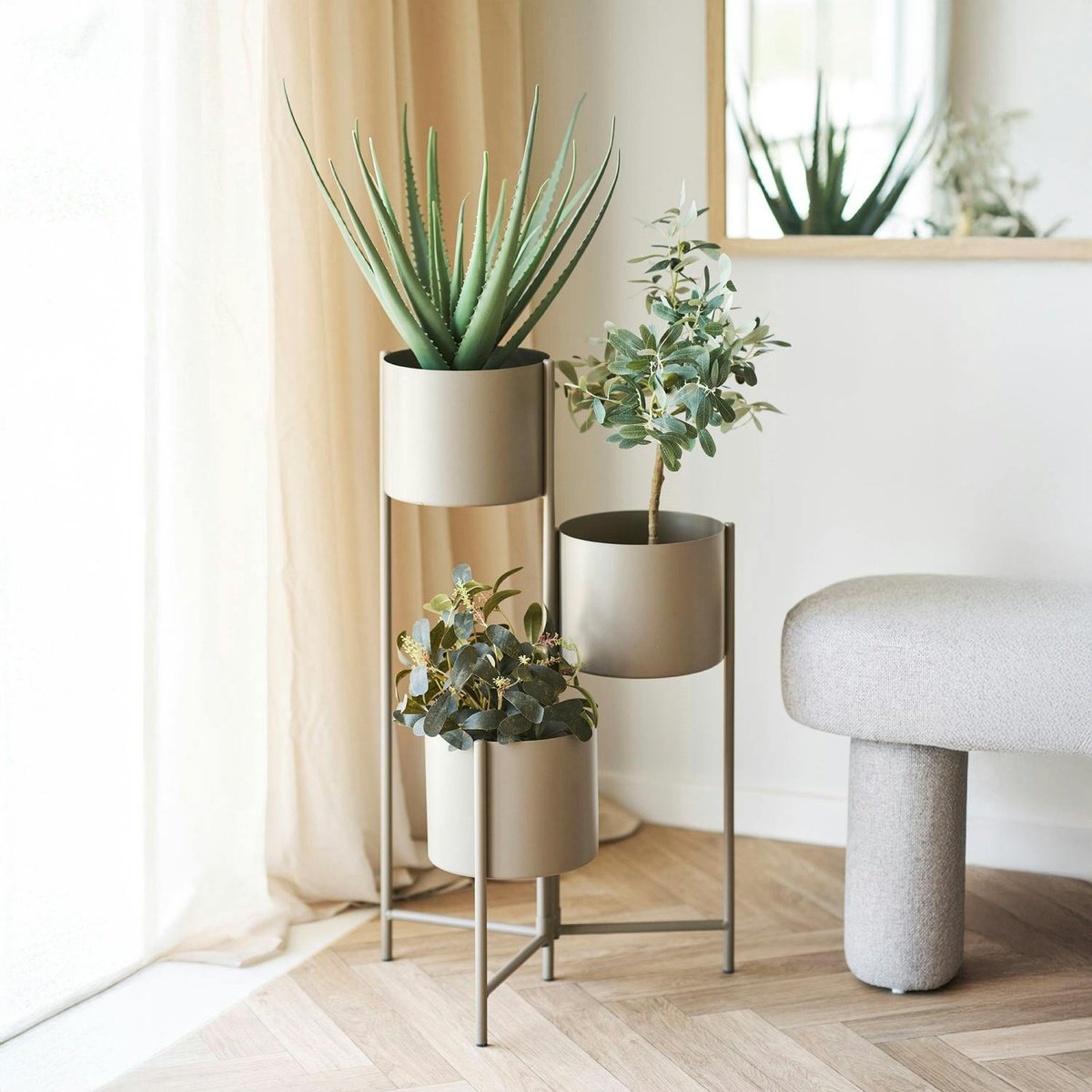 Cache-pot haut salon en métal marron, 3 contenants marron, PIER IMPORT