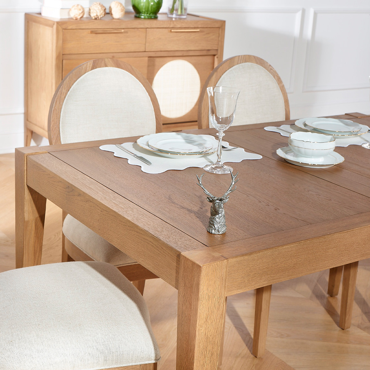 Table à rallonges 10 couverts en chêne, 220 x 90 cm MONTANA beige, ROBIN DES BOIS