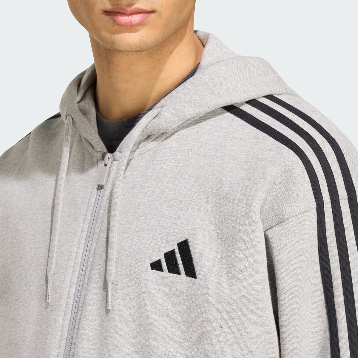 Sweat-Shirt À Capuche Zip Intégral French Terry 3 Bandes Essentials Sweat-Shirt À Capuche Zip Intégral French Terry 3 Bandes Essentials medium grey heather / white, ADIDAS SPORTSWEAR