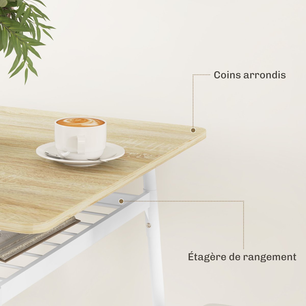 Ensemble de table à manger Acier Chêne chêne, blanc, HOMCOM