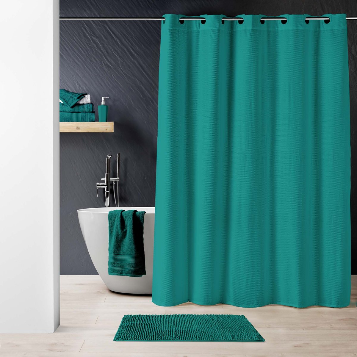 Rideau de douche clipsable 180 x 200 cm Dotty emeraude emeraude, EDEN