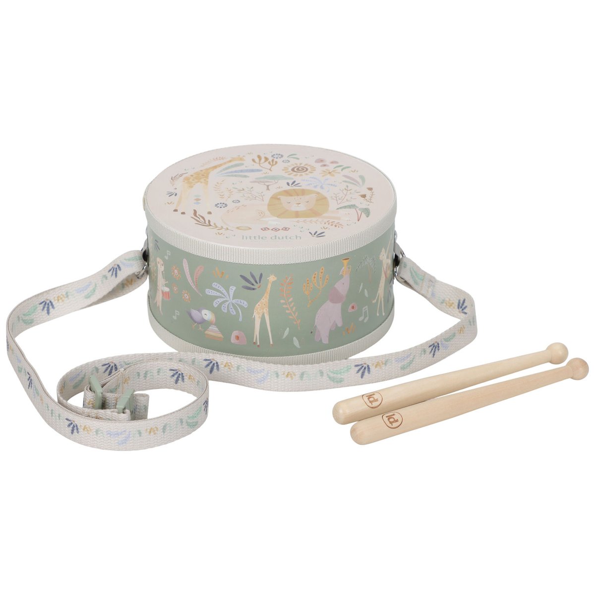 Tambour vert, multicolore, bois, LITTLE DUTCH