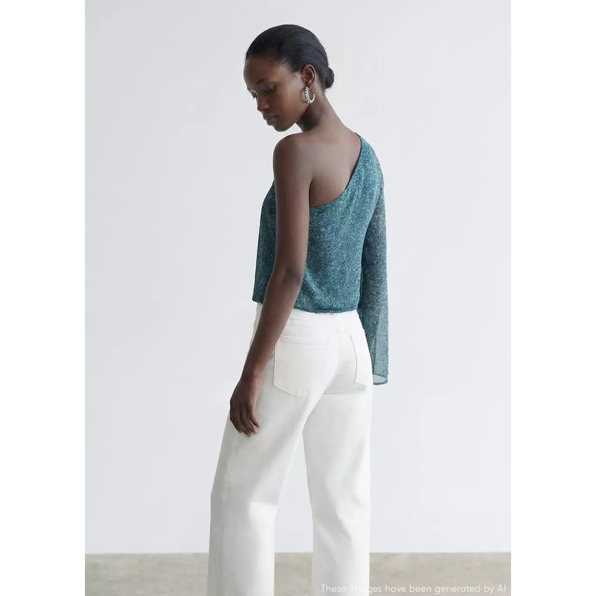 Blouse asymétrique imprimée bleu pétrole, MANGO TEEN
