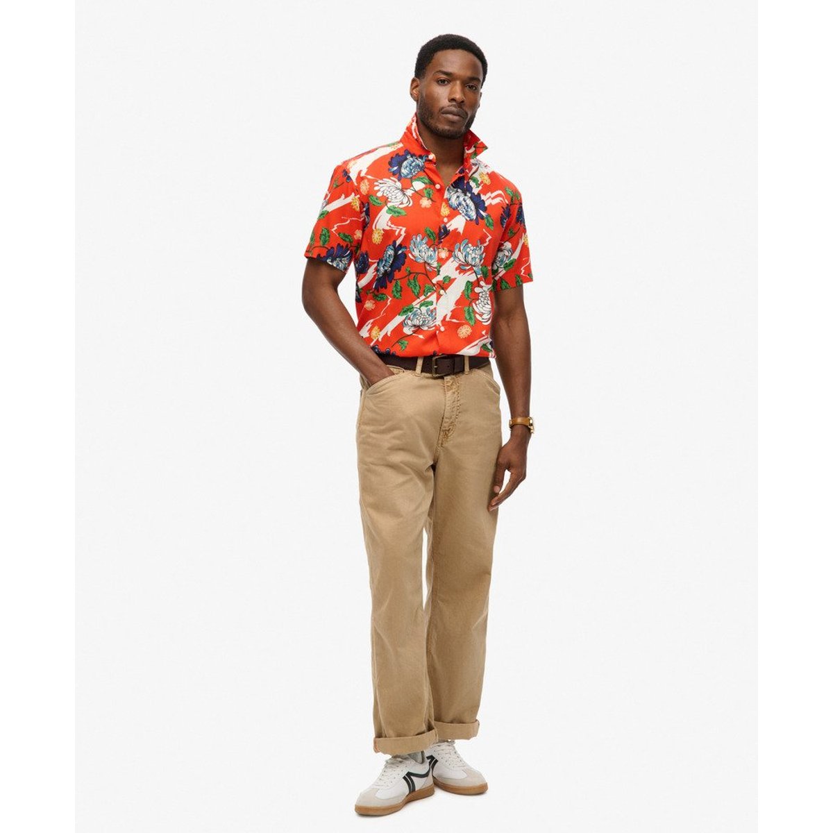 Chemise hawaïenne à manches courtes aya floral orange brûlé, SUPERDRY