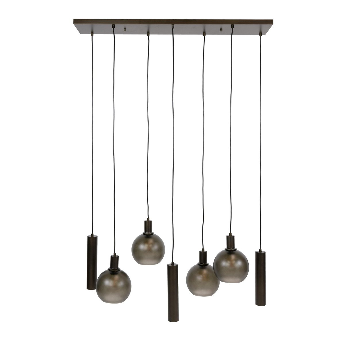 Suspension îlot cuisine verre brun givré métal bronze 7 lampes NOVA marron, PIER IMPORT
