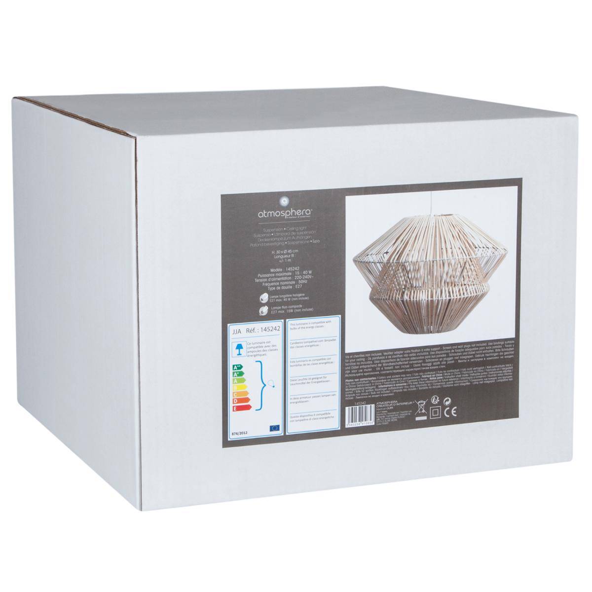 Suspension en rotin tressé LUDZA beige, ATMOSPHERA