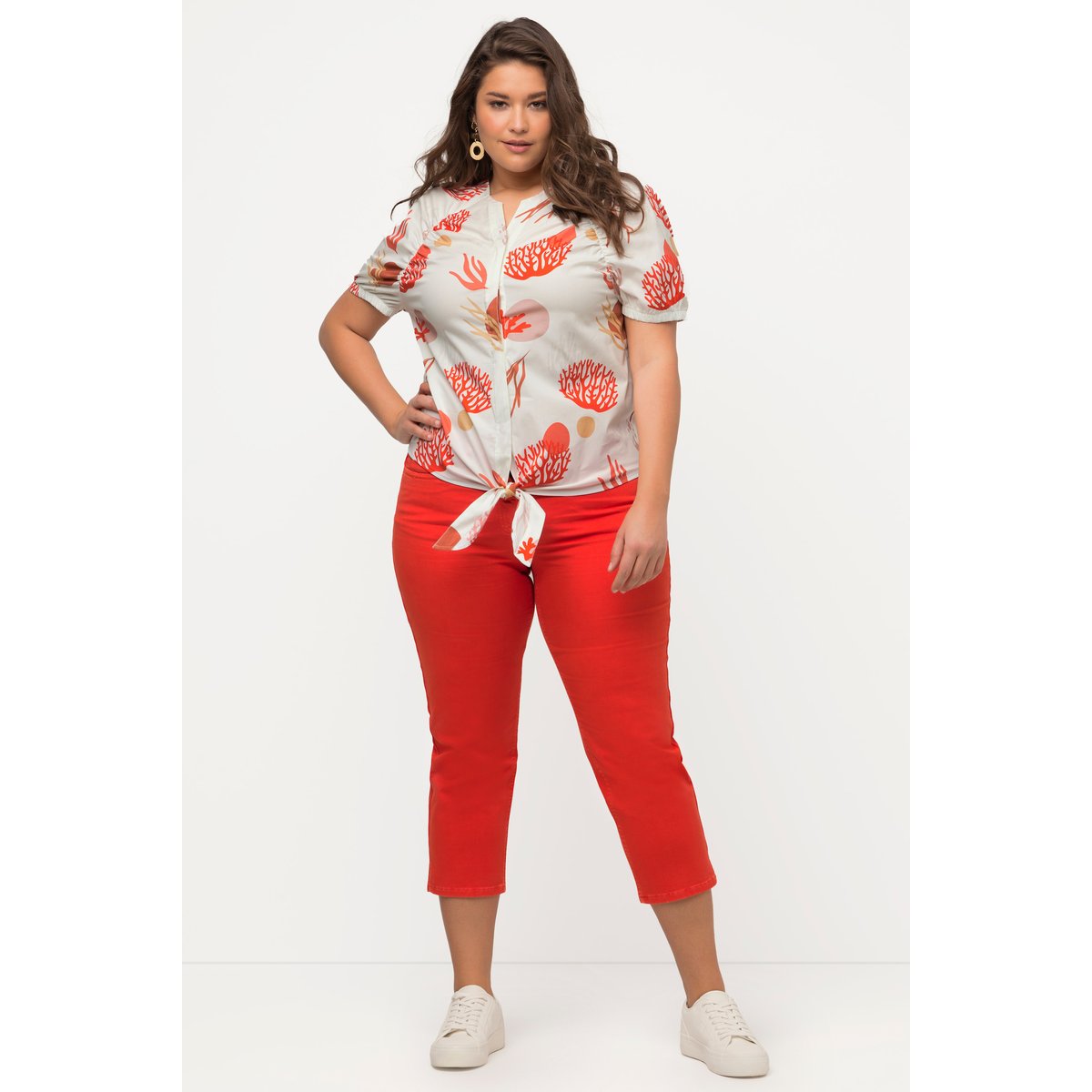 Chemisier motif corail en coton bio à col pop corn, ULLA POPKEN