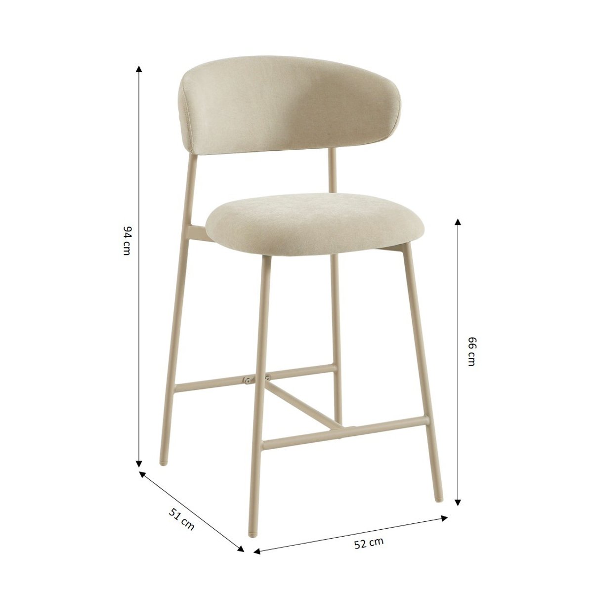 Tabourets tissu, pied métal (lot de 2) GALLY beige, BAÏTA