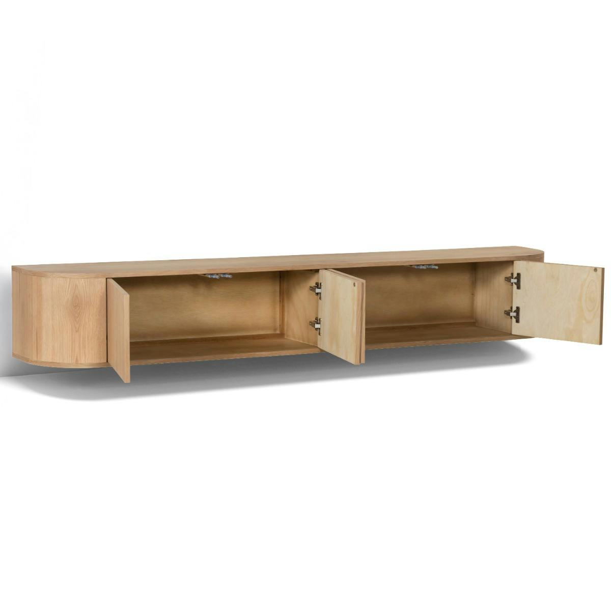 Long meuble TV suspendu en chêne, 4 portes LOREN bois clair, PIER IMPORT