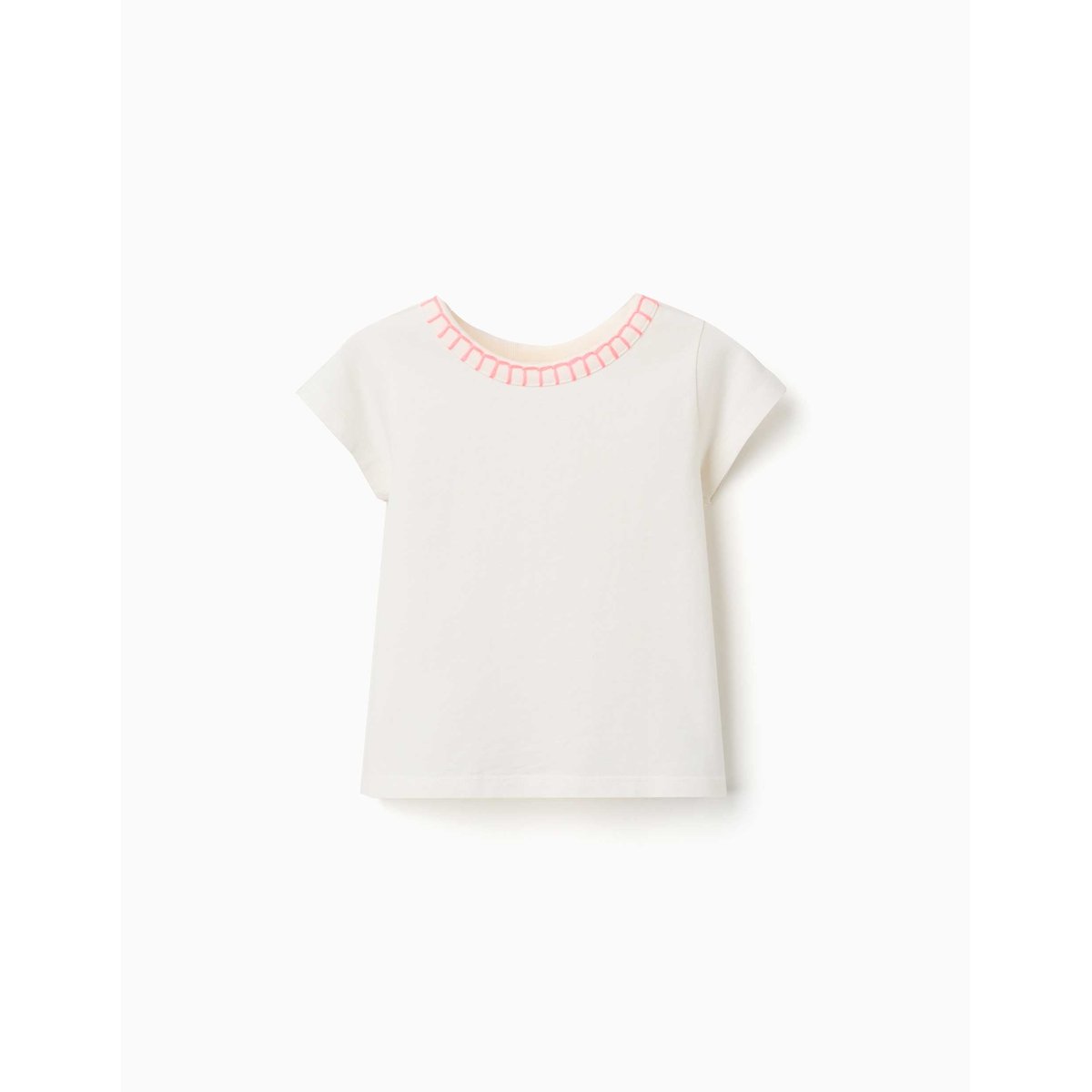 T-shirt en coton avec col brodé beige clair, ZIPPY