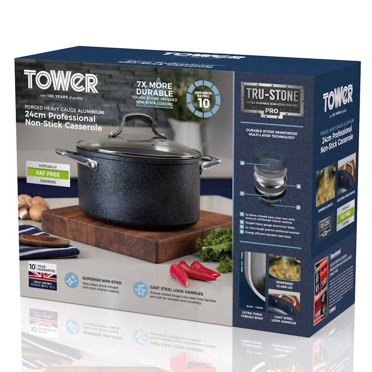 24cm TruStone Casserole black, TOWER