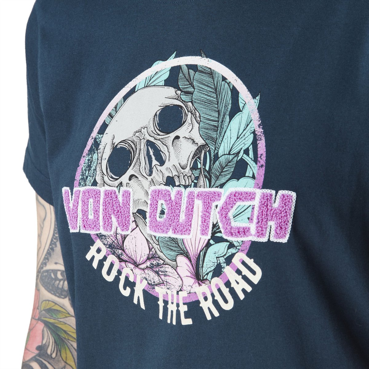 Tee shirt en coton FLEURS bleu marine, VON DUTCH
