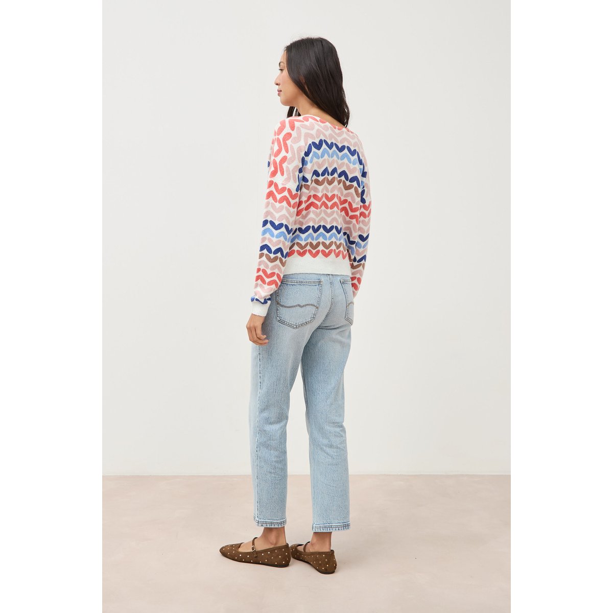 Pull droit col v manches longues multicolore, BONOBO