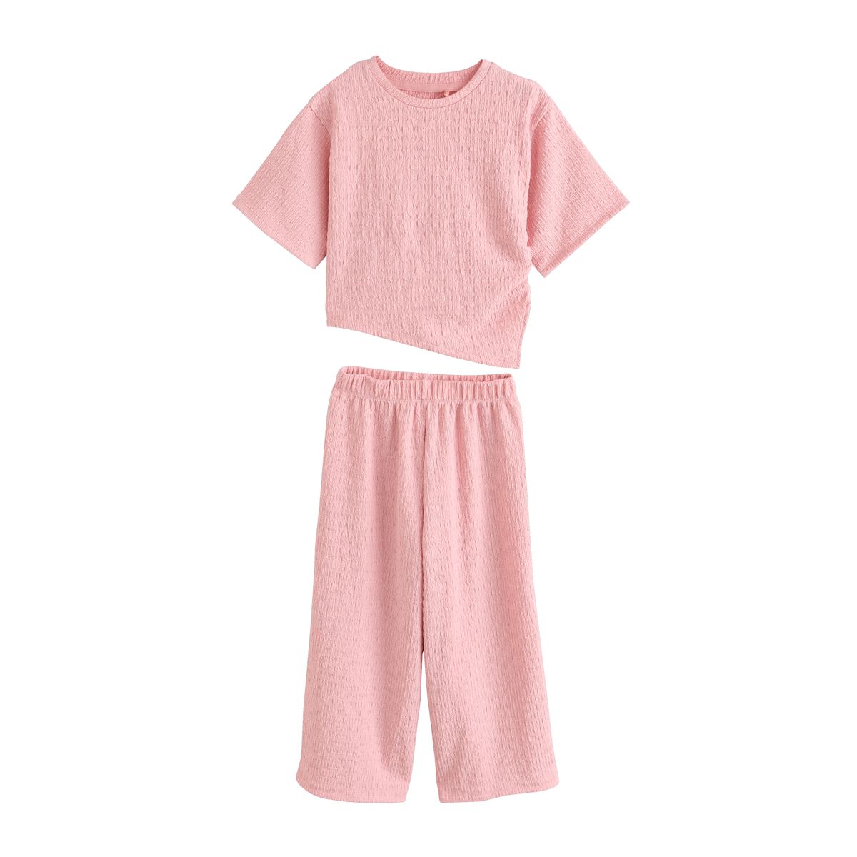 T-shirt texturé asymétrique et pantalon large rose, NEXT