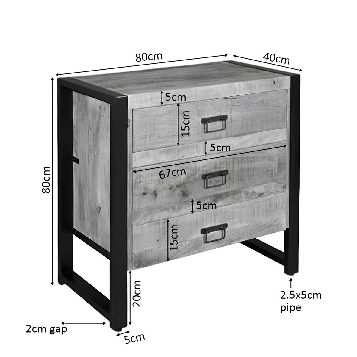 Petite commode 3 tiroirs bois clair et métal noir MILORA bois naturel, PIER IMPORT