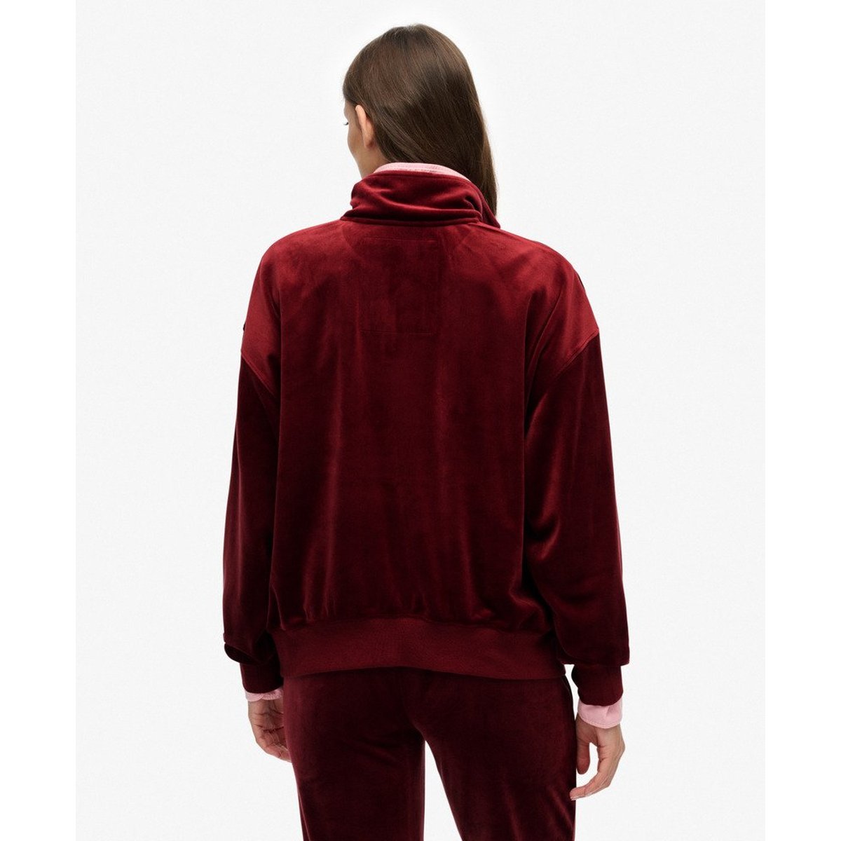 Haut en velours à col zippé Country Club rouge stanton, SUPERDRY