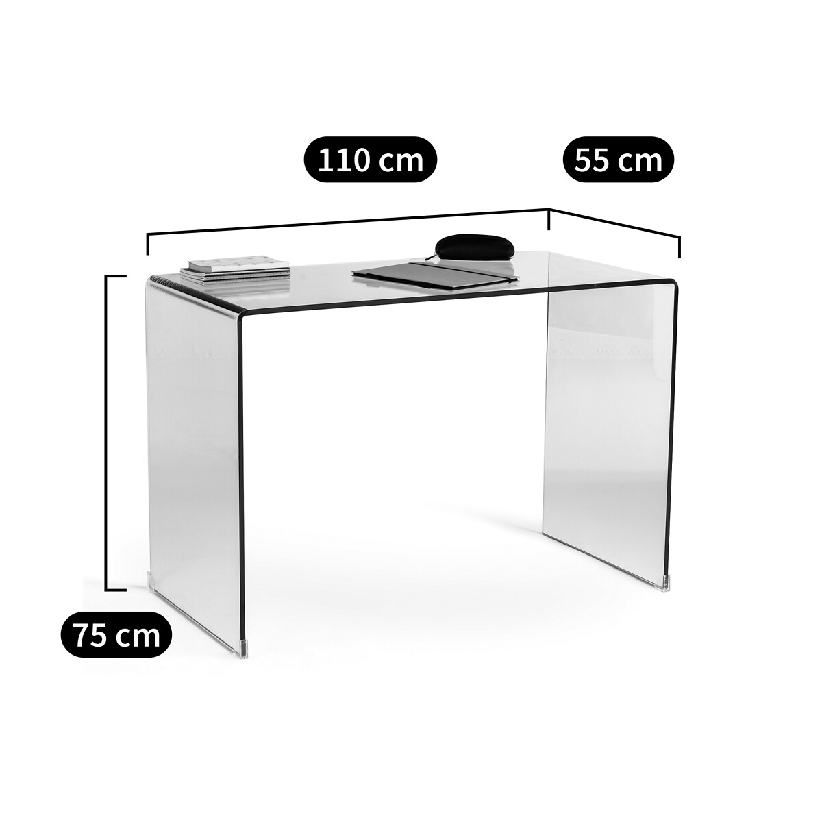 Bureau console en verre trempé, Joan verre transparent, LA REDOUTE INTERIEURS