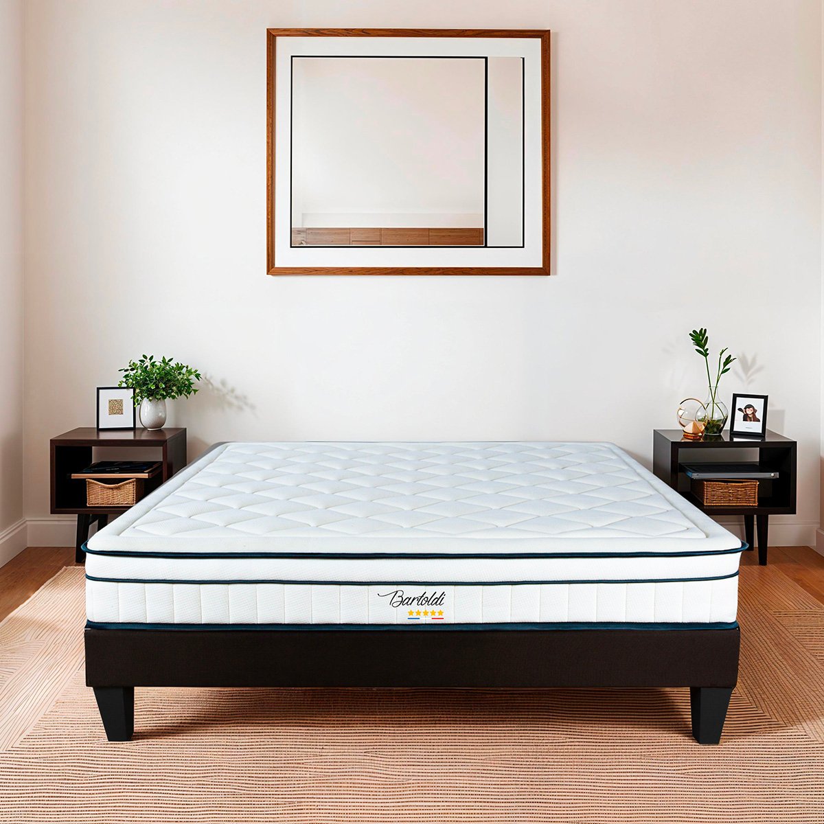 Ensemble Bartoldi 90x190 cm Matelas Ressorts ensachés + Sommier Bois blanc, BELLECOUR
