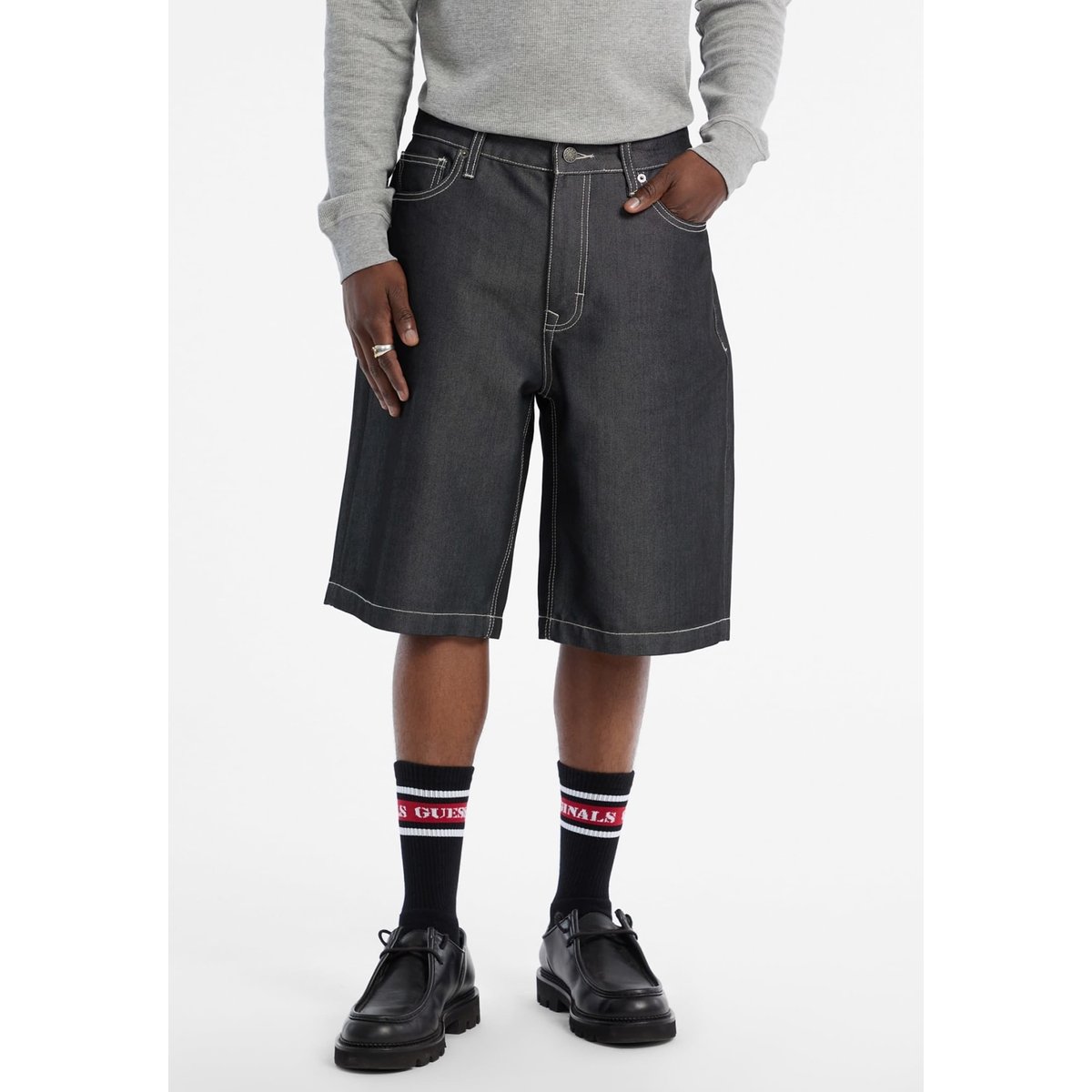 Short En Jean Baggy Métallisé gris, GUESS