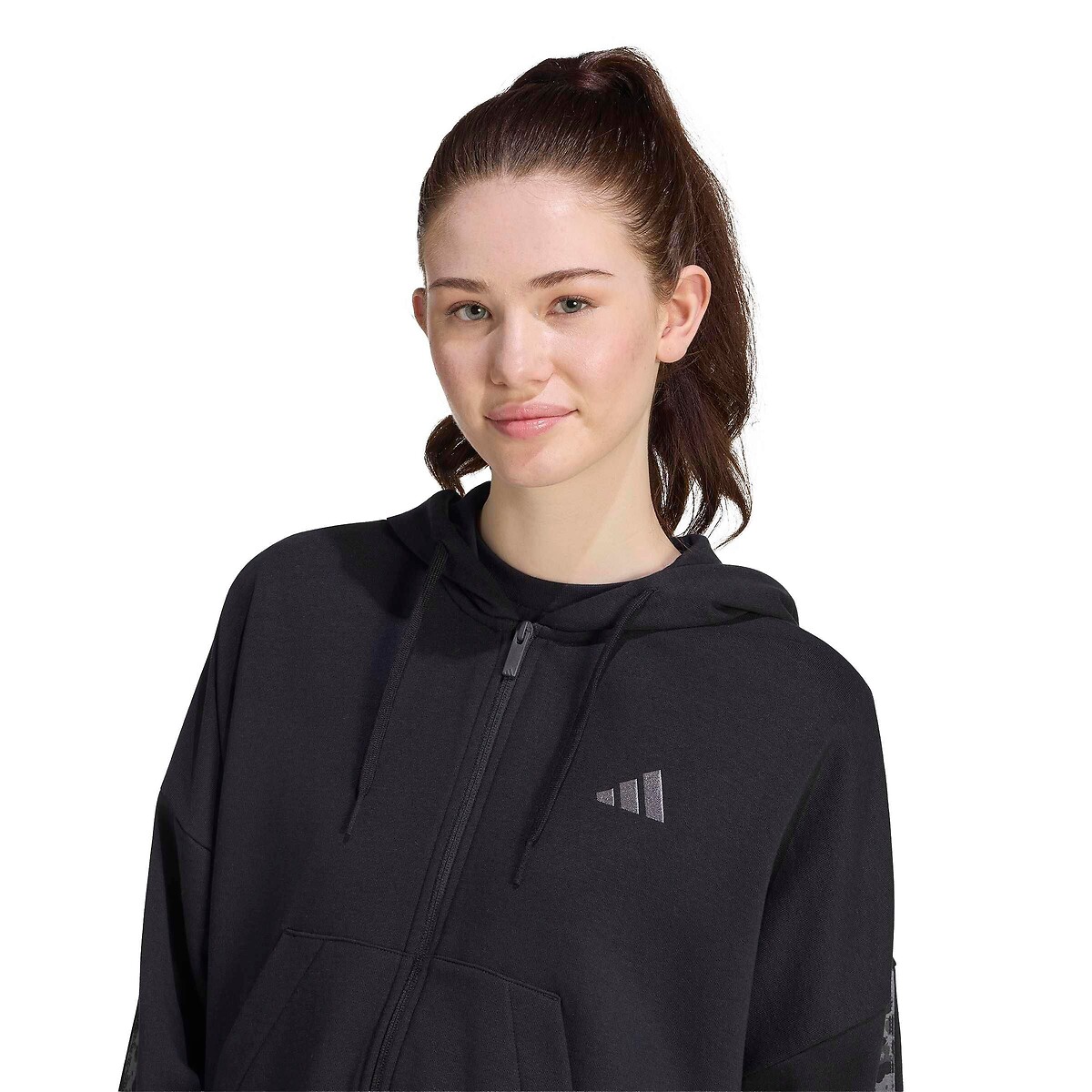 Sweat zippé à capuche manches longues imprimées léopard Essentials noir, ADIDAS SPORTSWEAR