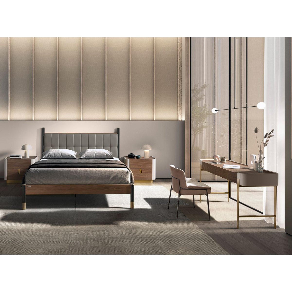 Lit en simili-cuir gris foncé | noyer, ANGEL CERDA