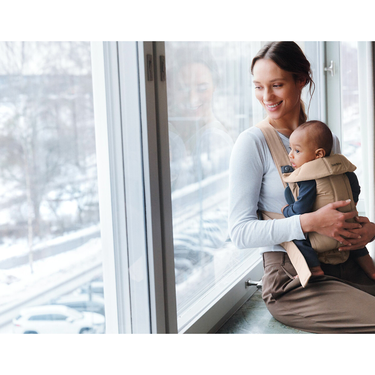 Draagzak mini geweven beige   , BABYBJORN