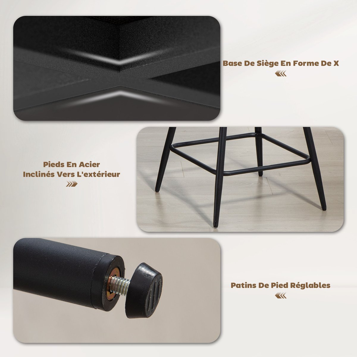 Tabouret de bar Velours côtelé Crème crème, HOMCOM