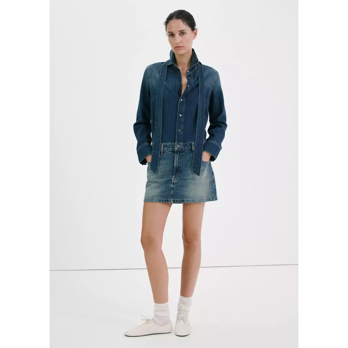 Robe jean combinée bleu moyen, MANGO