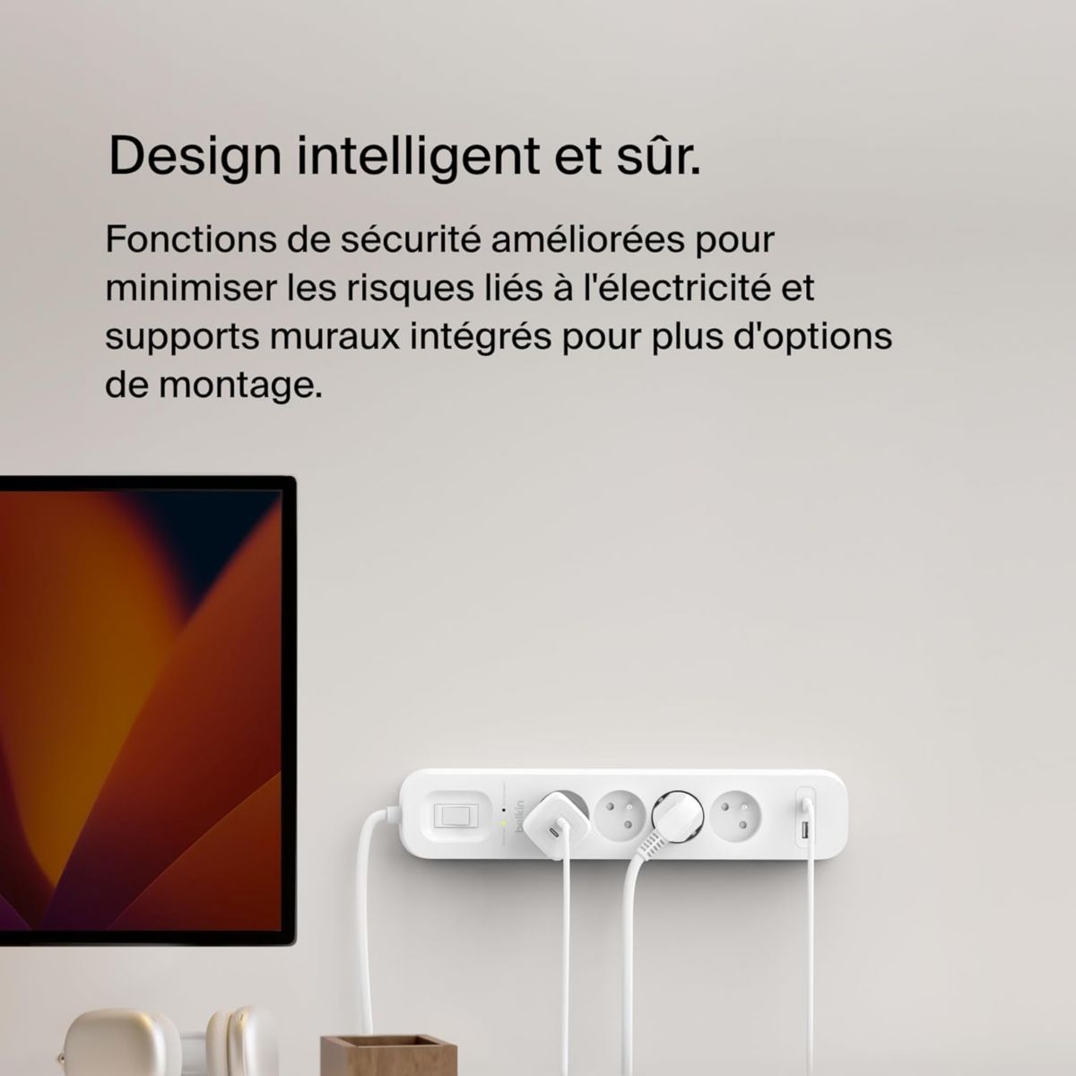 Multiprise 4 prises + USB-C et USB-A couleur unique, BELKIN
