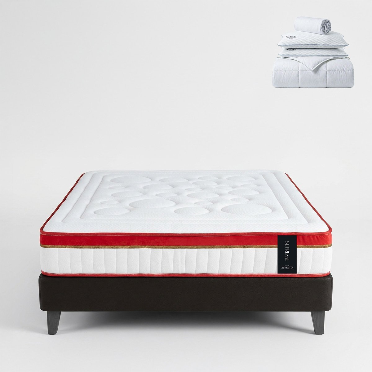 Ensemble literie SUPREME + accessoires - 24 cm d'épaisseur - Accueil ferme, soutien ferme blanc, MAISON AUBERTIN