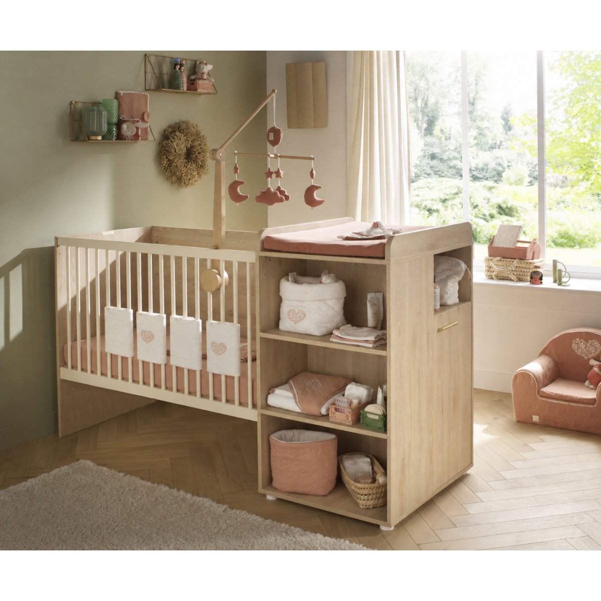 Lit combiné 60x120 évolutif en 90x190 décor bois hêtre marron, SAUTHON
