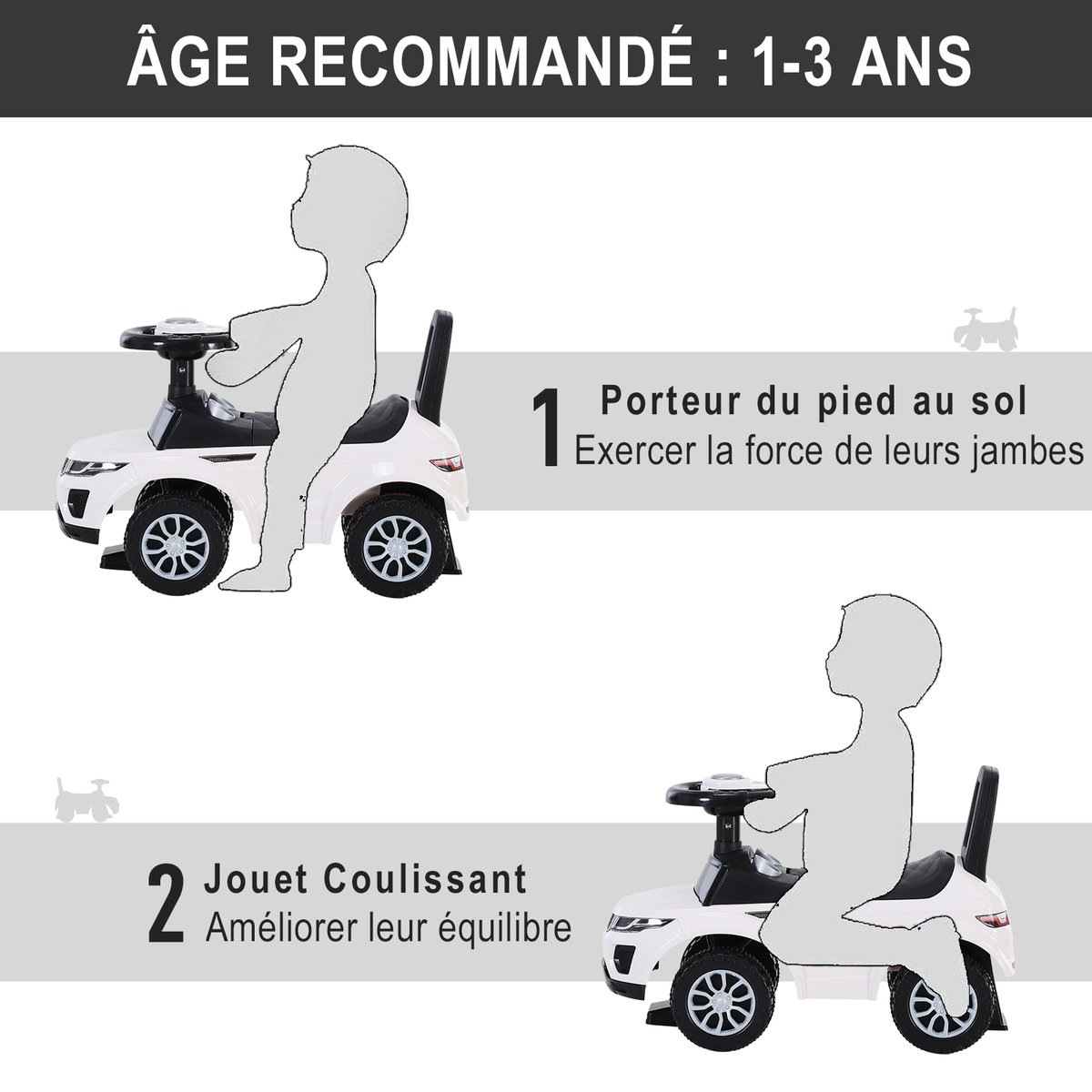 Voiture à glissière pour enfants Plastique blanc, HOMCOM