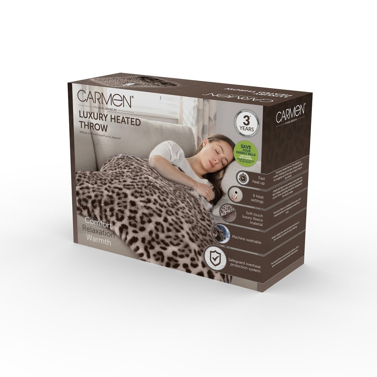 Fleece Electric Over Blanket Leopard Faux Fur brown , CARMEN