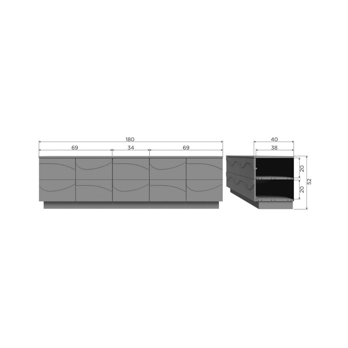 Meuble TV 5 portes en bois L180cm- TEO marron, WOOOD