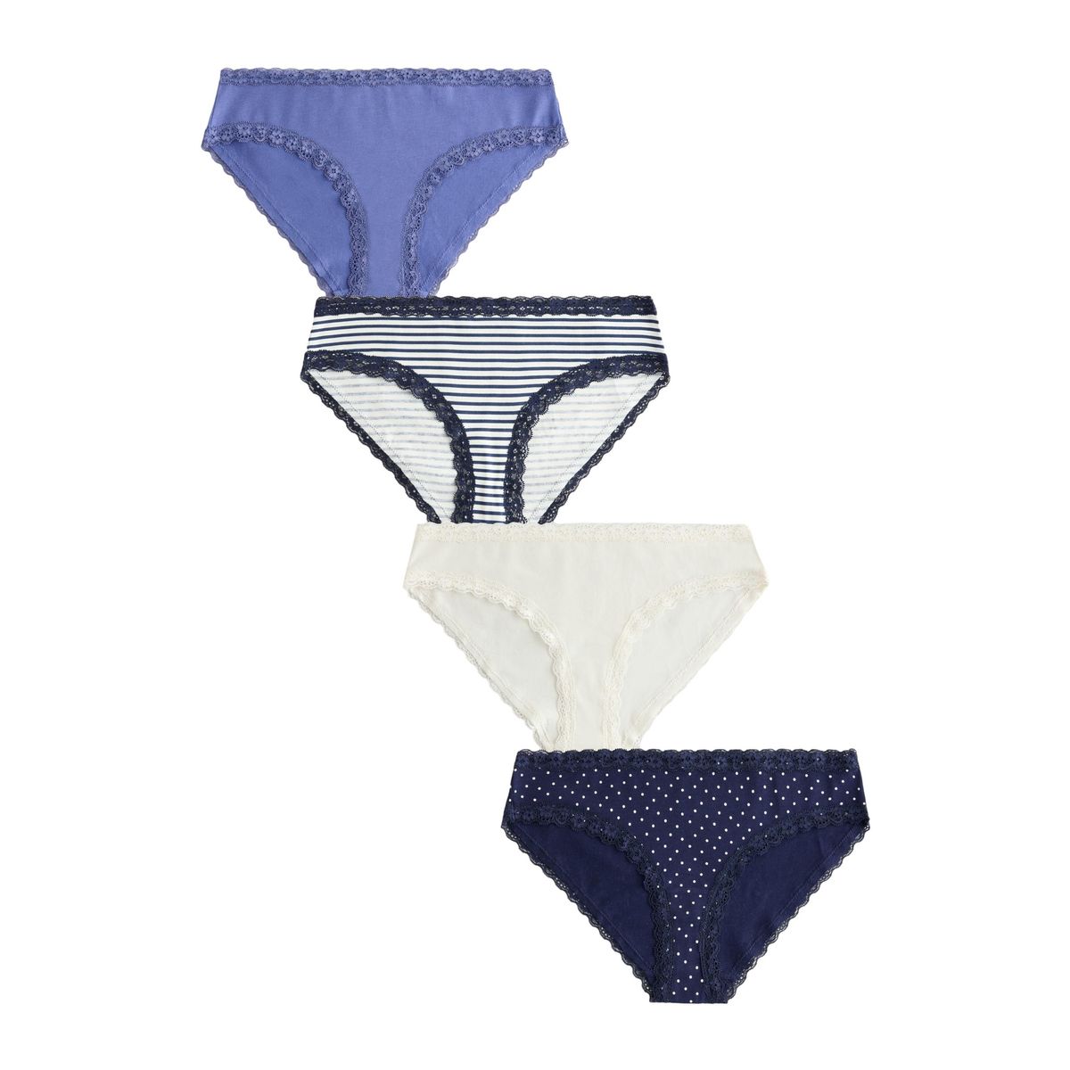 Culotte en dentelle et coton, lot de 4 bleu marine rayé, NEXT