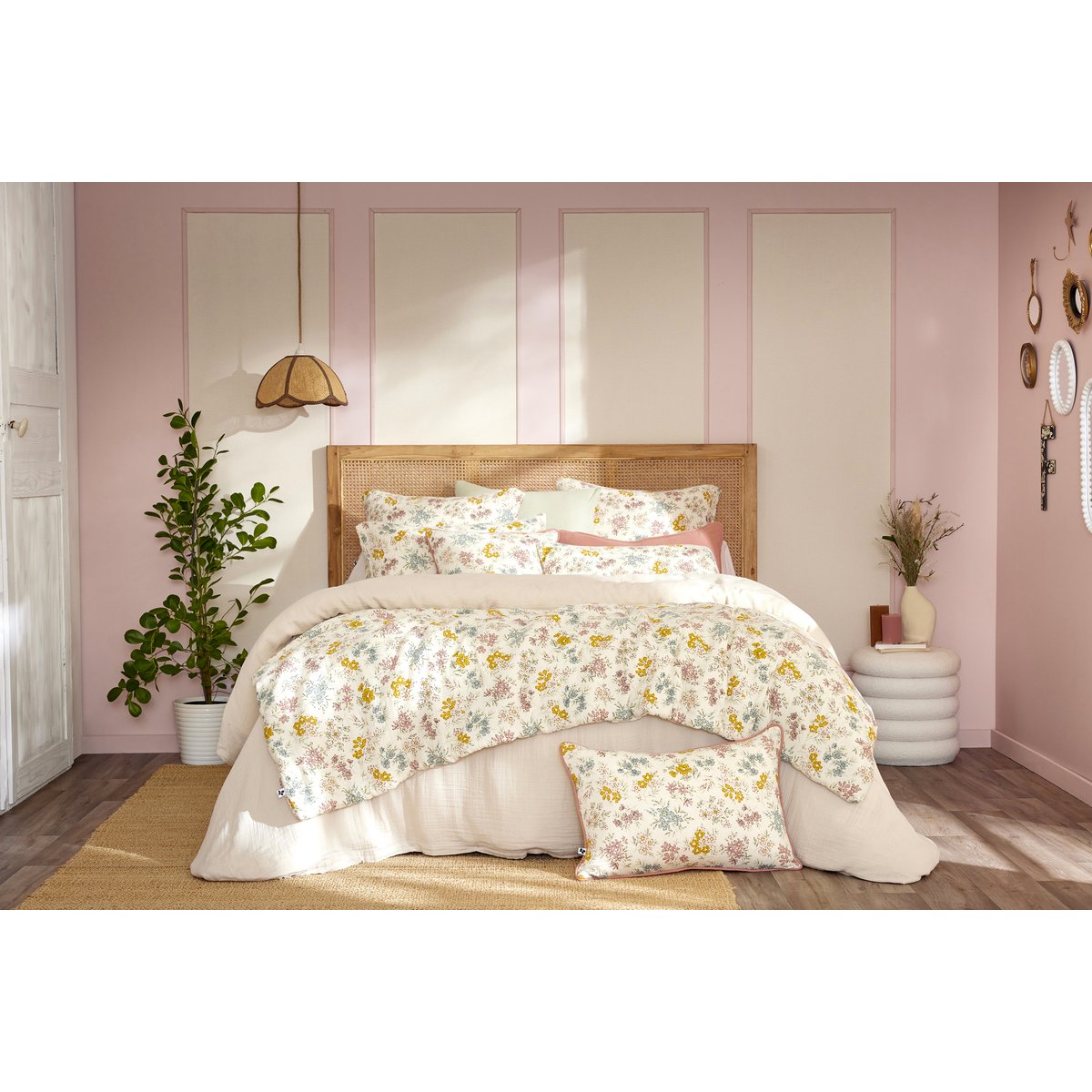 Bout de lit 90 x 200 cm en gaze de coton imprimée Adèle beige, EDEN