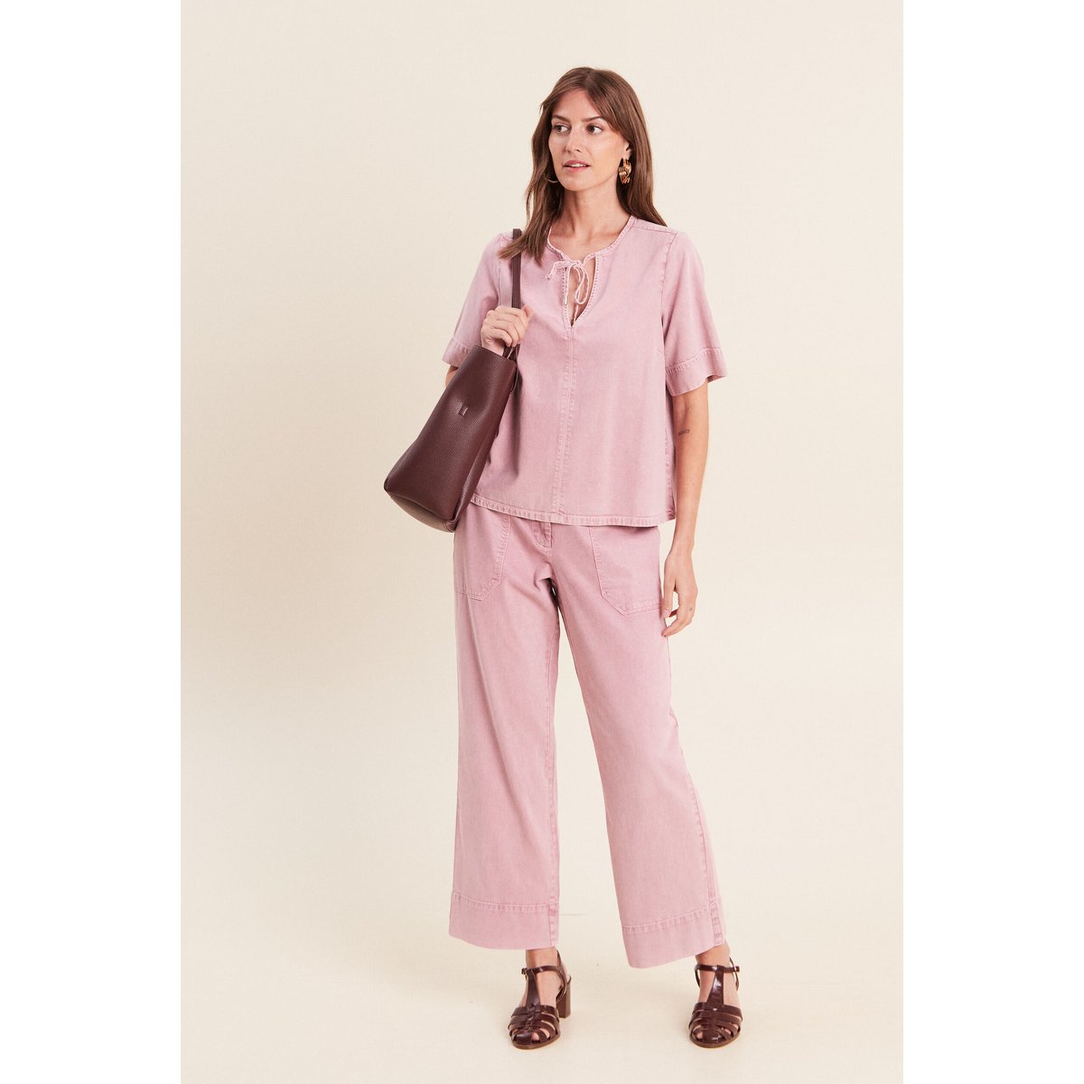 Pantalon large taille haute fluide rose, BREAL