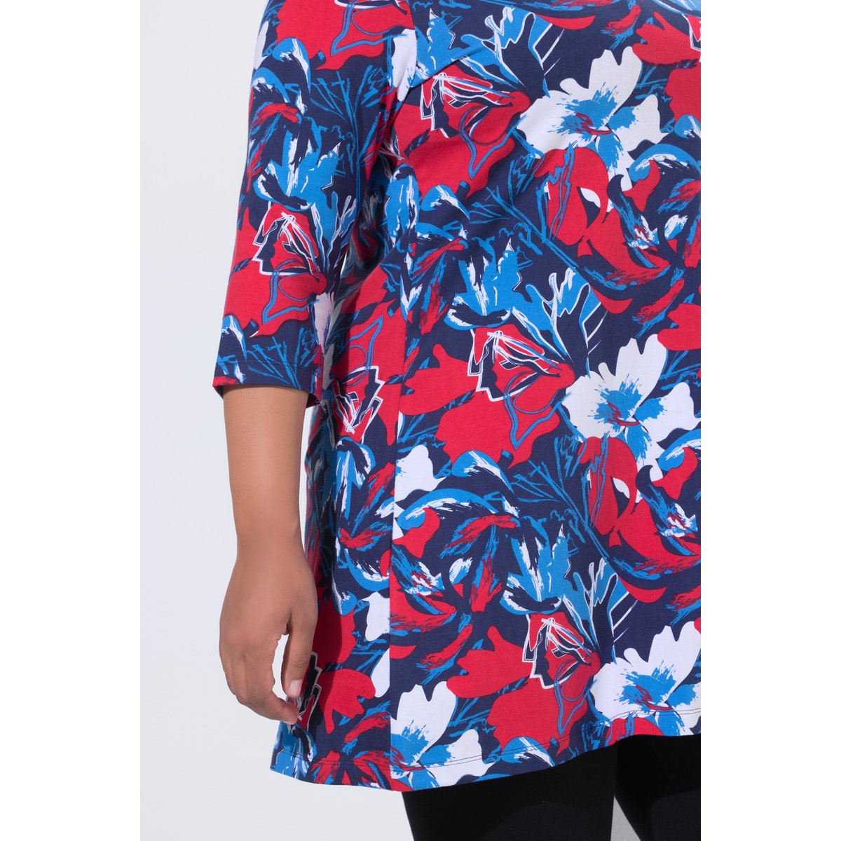 T-shirt motif à fleurs, coupe évasée marine, ULLA POPKEN