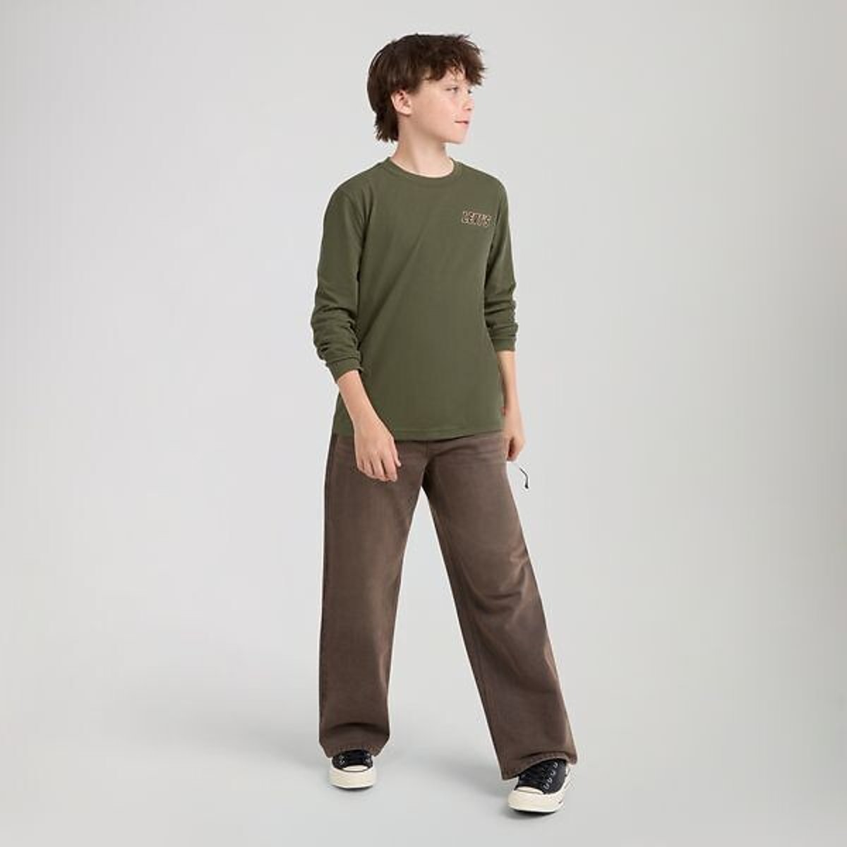 T-shirt manches longues, logo brodé poitrine, motif imprimé au dos kaki, LEVI'S KIDS
