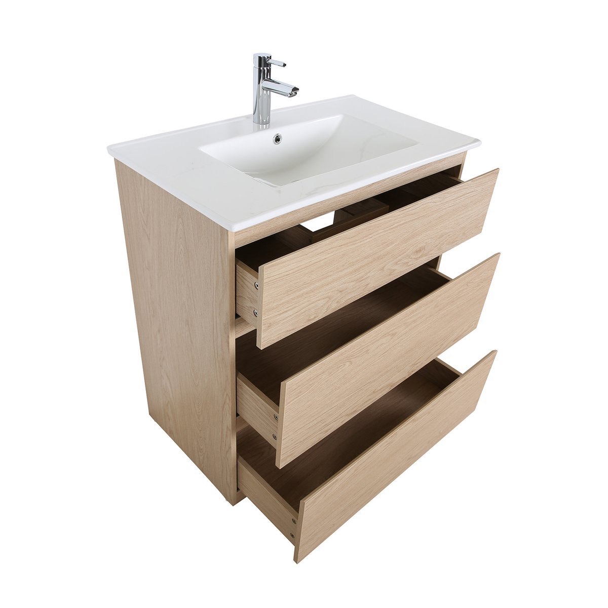 Meuble simple vasque 80cm - avec plan vasque céramique SORRENTO décor chêne, MOB IN