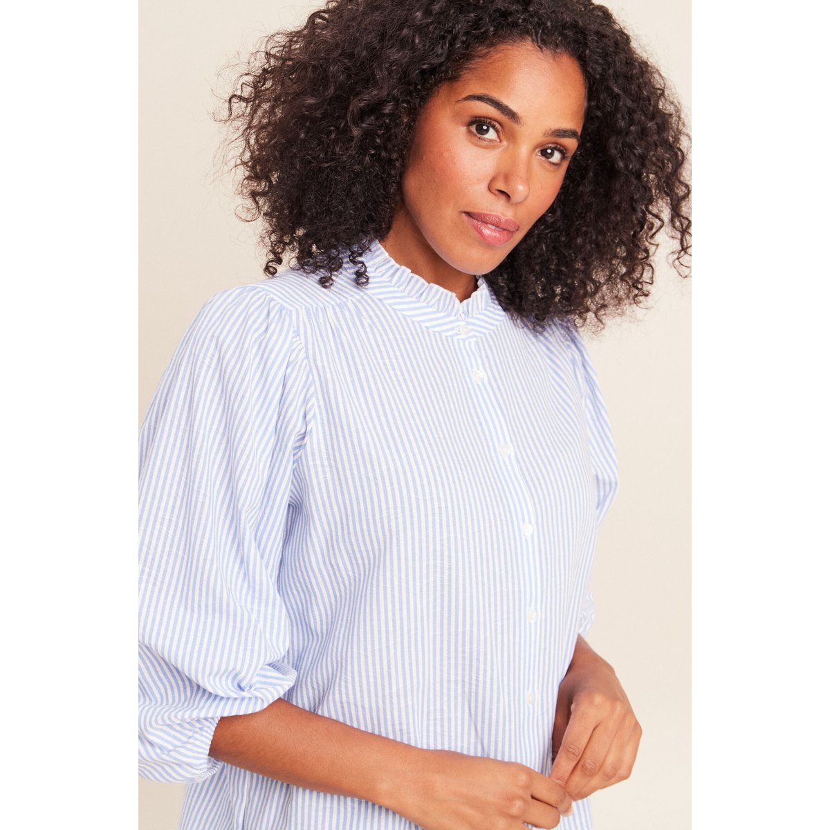 Chemise col montant manches 3/4 bleu, BREAL