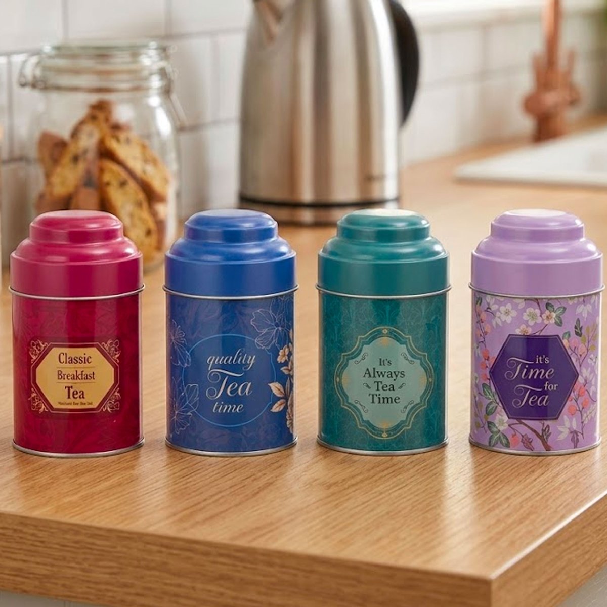 Set de 4 jolies boîtes à thé en métal multicolores 7.5x7.5x13.5cm multicolore, WADIGA