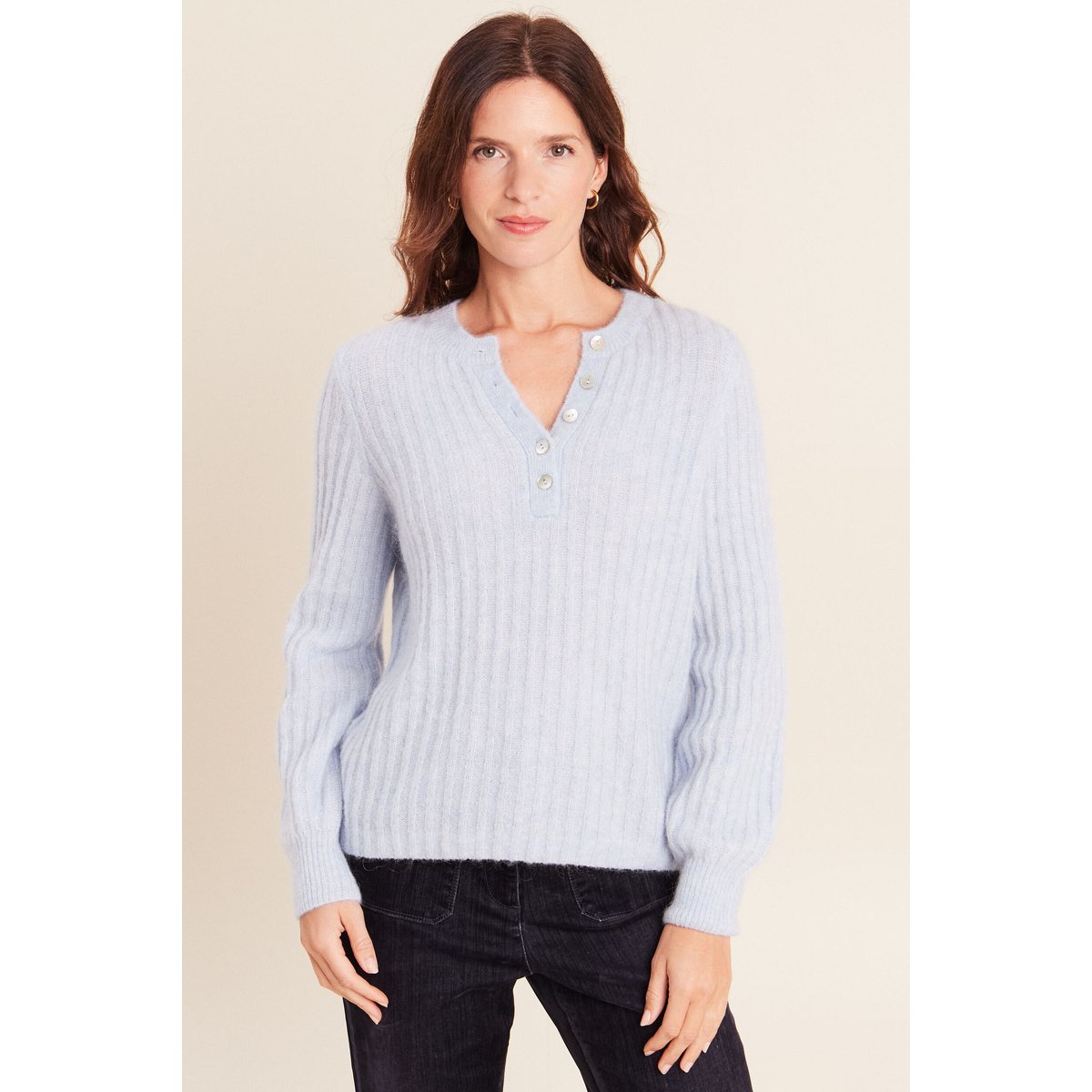 Pull col tunisien denim snow gris, BREAL