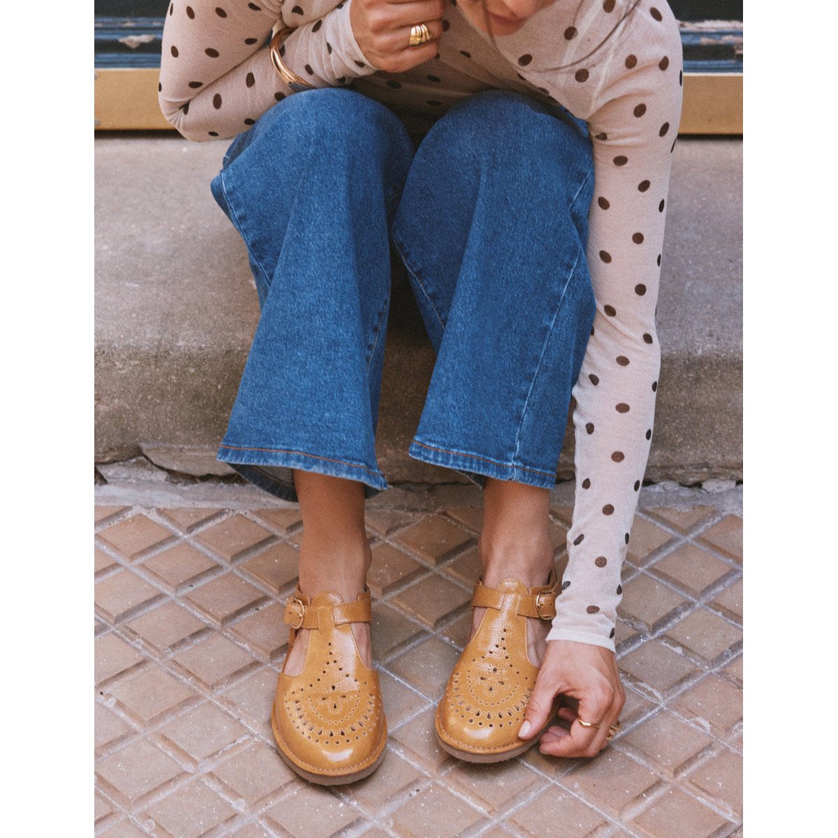 Derbies ARIO cuir plissé verni camel, ODAJE