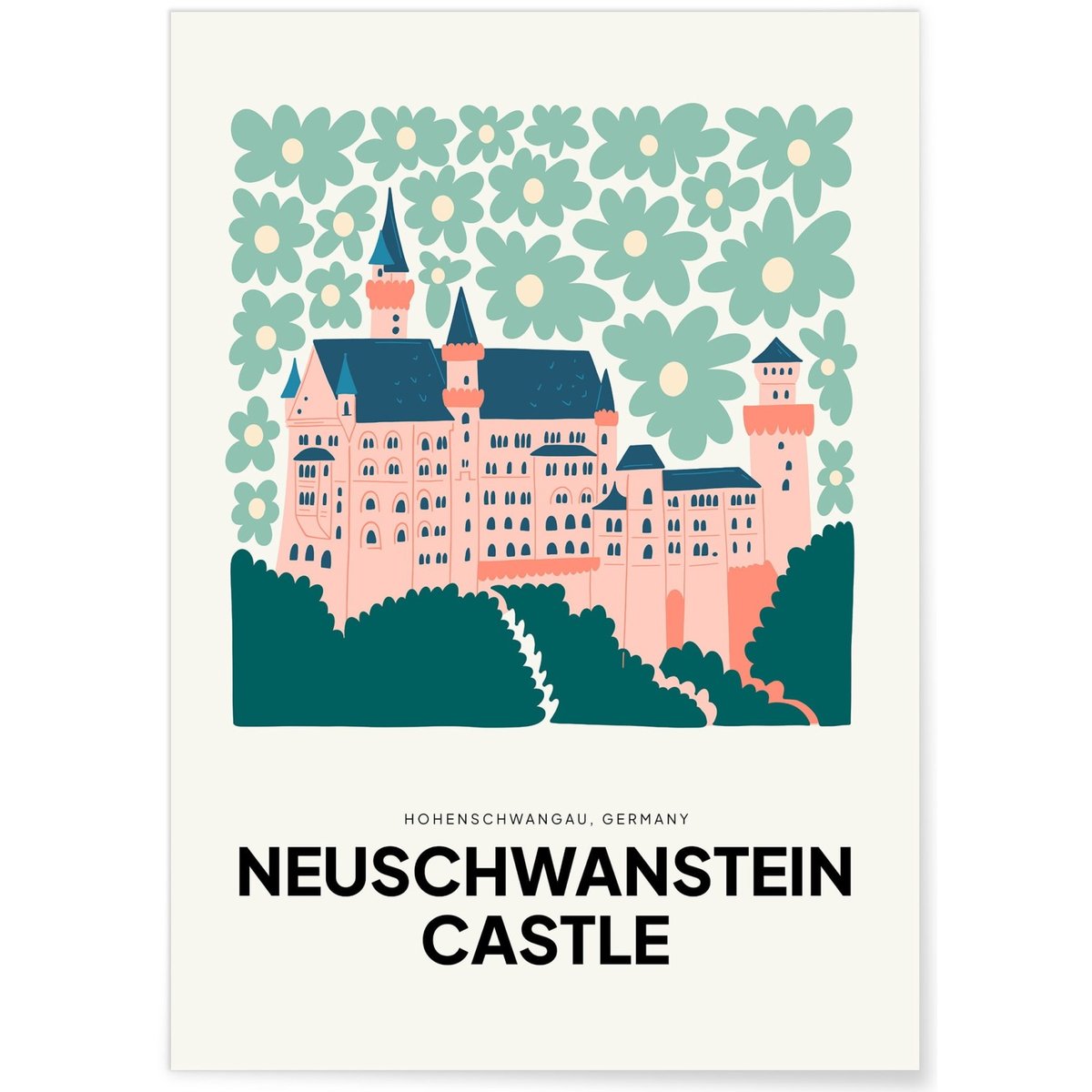 Affiche Allemagne Neuschwanstein Castle blanc, L'AFFICHERIE